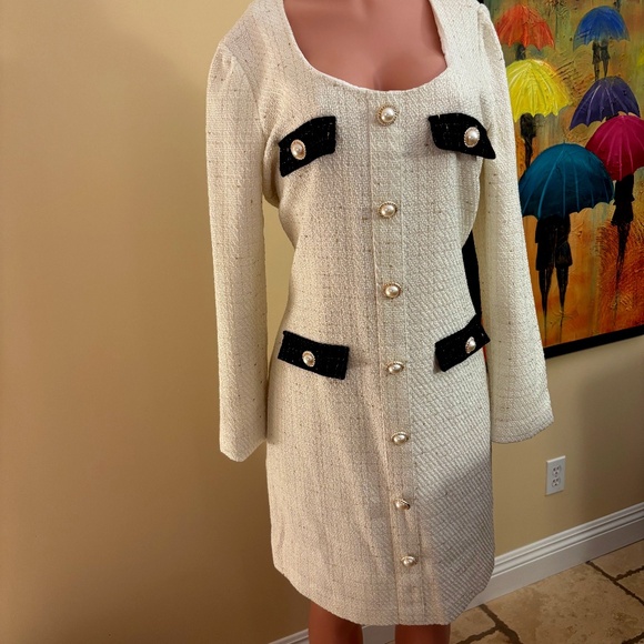 NWT Alexia Admor Cream Tweed Coatdress SIZE 14 - Picture 1 of 2